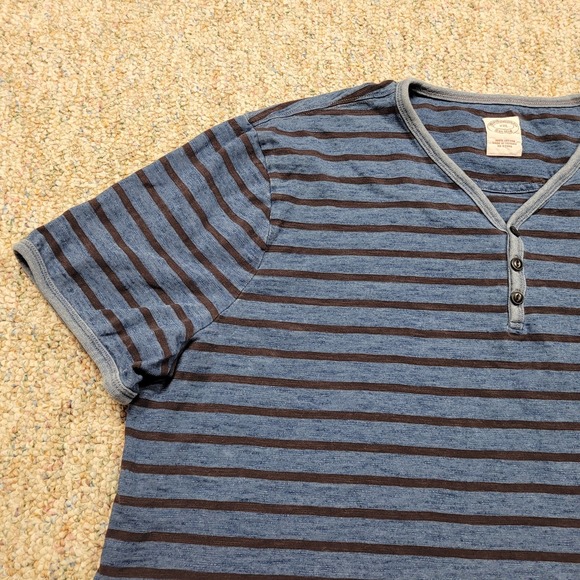 Brooks Brother Shirt Mens 2XL Blue Striped Henley V Neck Pullover Short Sleeve - Picture 4 of 14